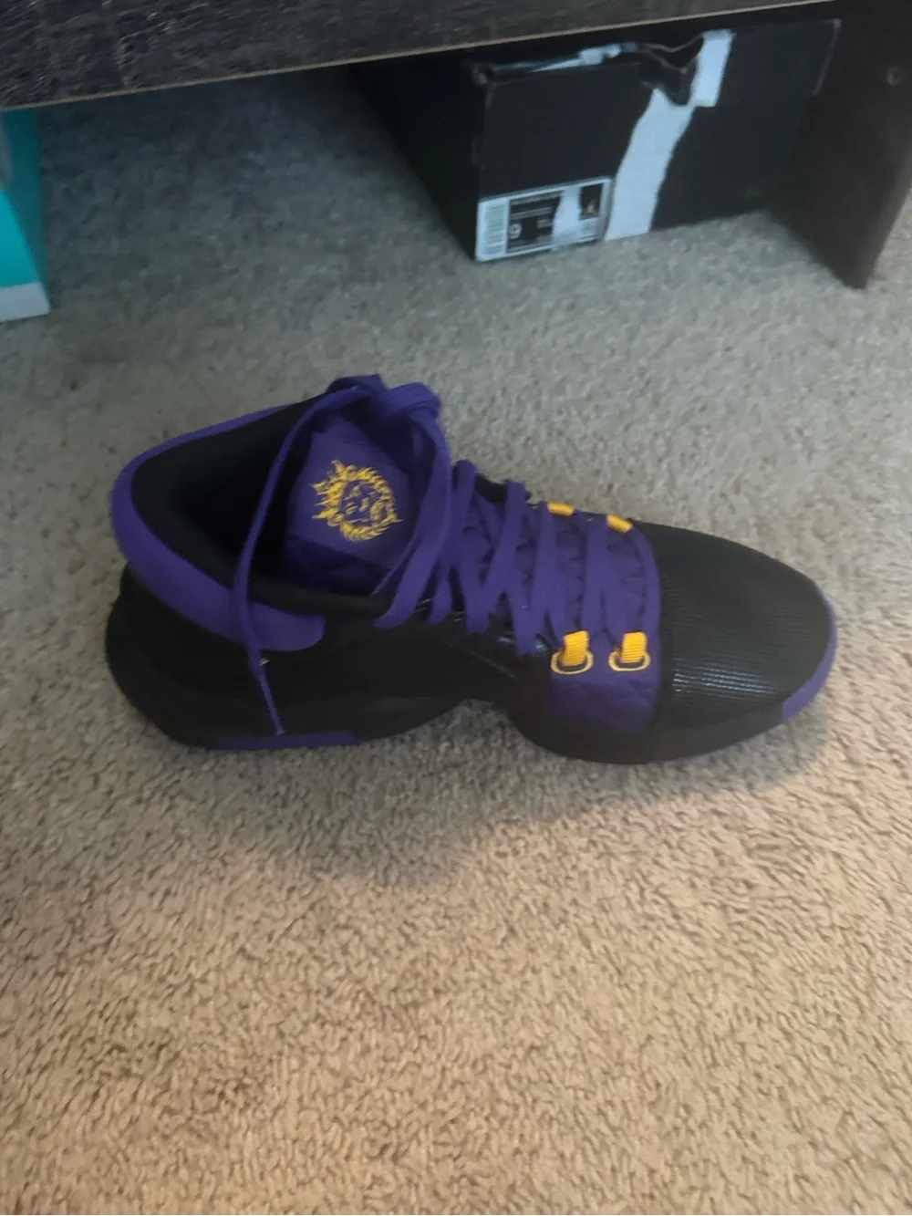 Nike Purple and Black Boys' Athletic Basketball Shoes with Gold Accents